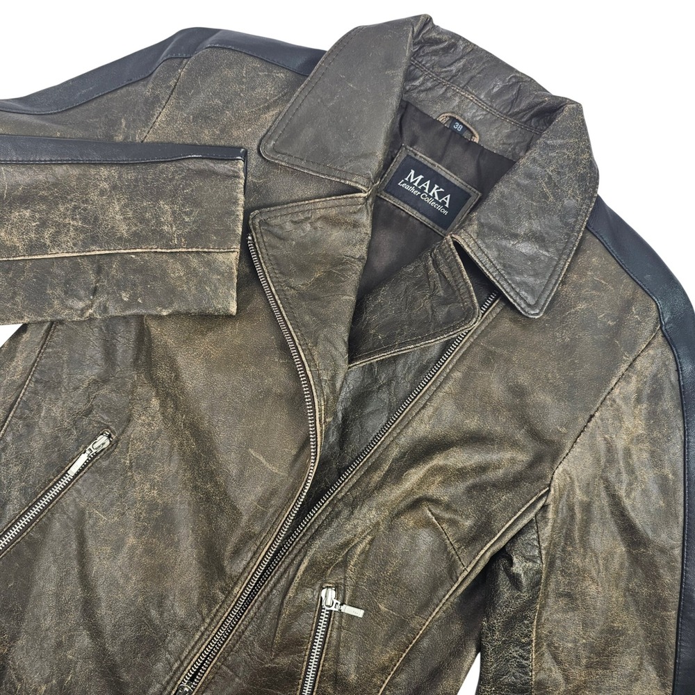 Women's Distressed Brown Leather Biker Jacket